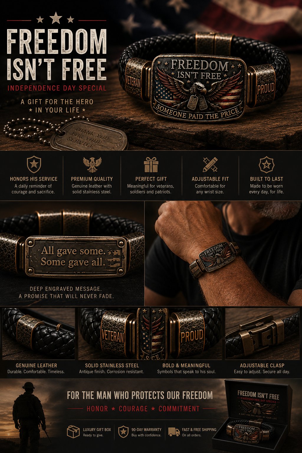 🏆Flash Sale⚡ 5K+ SOLD! usFREEDOM ISN’T FREE – Veteran Tribute Bracelet