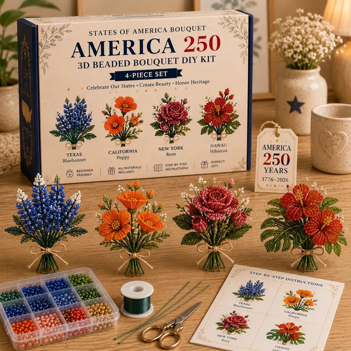 🌸America 250 Beaded Bouquet DIY Kit – Limited Edition Patriotic Craft Collection