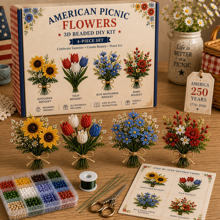 🌸America 250 Beaded Bouquet DIY Kit – Limited Edition Patriotic Craft Collection