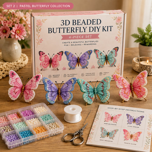 3D Beaded Butterfly DIY Kit – 4-Piece Handmade Butterfly Craft Set