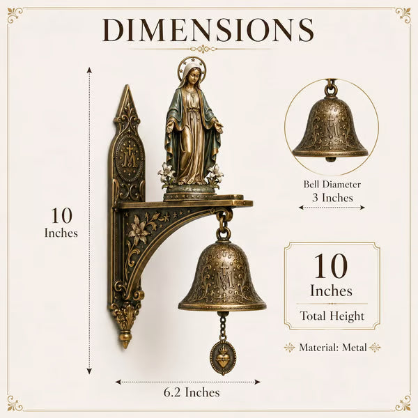 ✨ Our Lady of Grace Bronze Miraculous Medal Wall Bell | 🙏Catholic Religious Home & Garden Decor