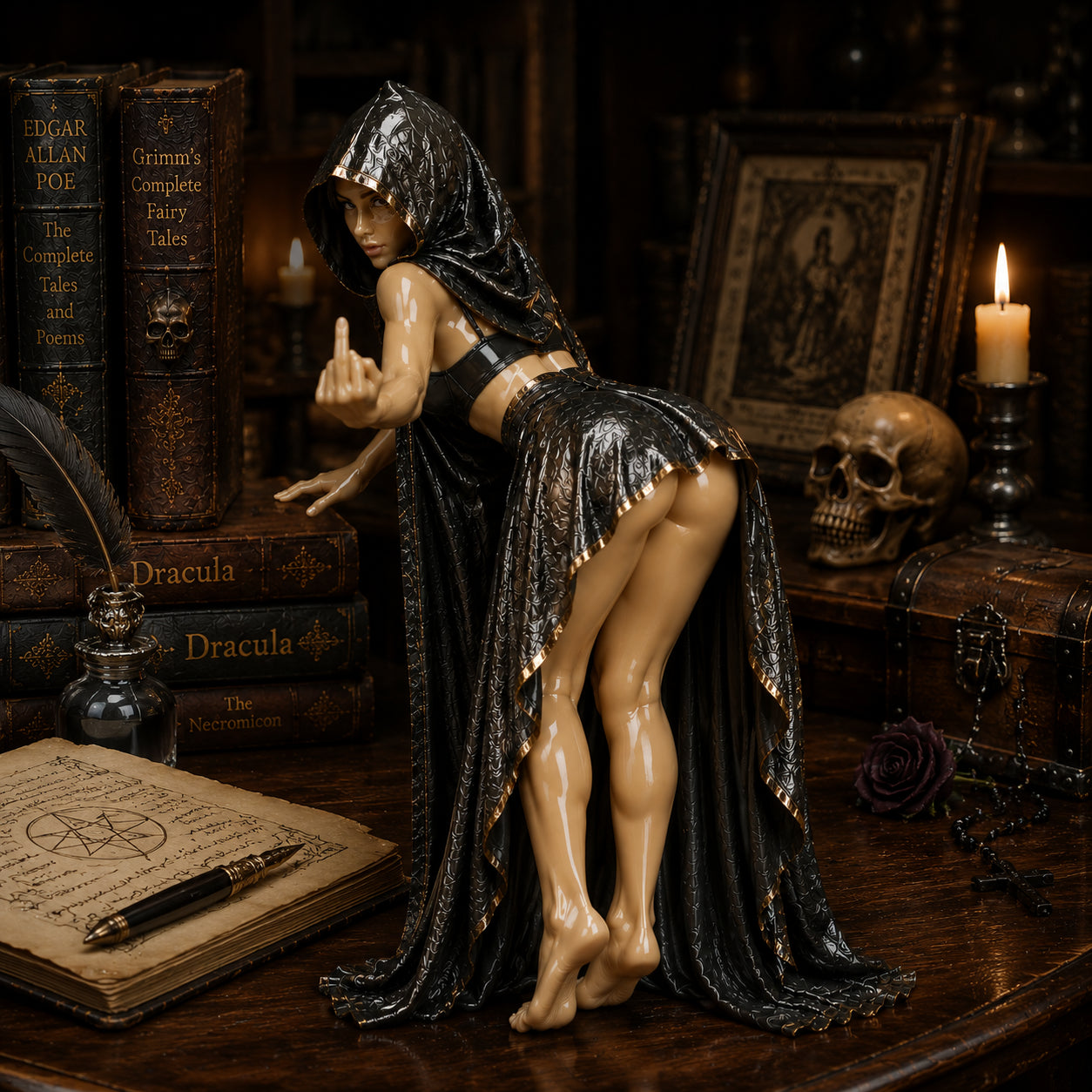 The Forbidden Library Sorceress – Dark Academia Gothic Resin Statue Decor