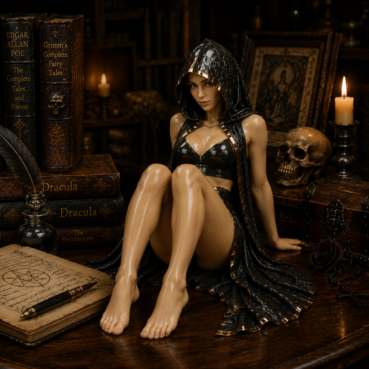 The Forbidden Library Sorceress – Dark Academia Gothic Resin Statue Decor