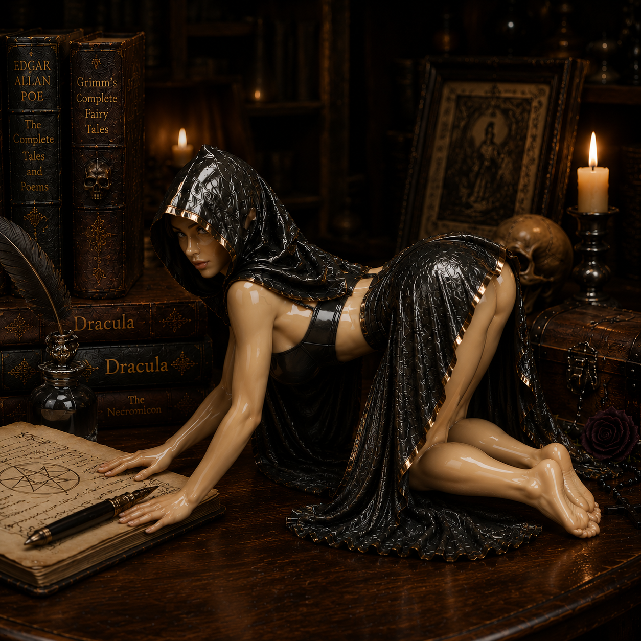 The Forbidden Library Sorceress – Dark Academia Gothic Resin Statue Decor