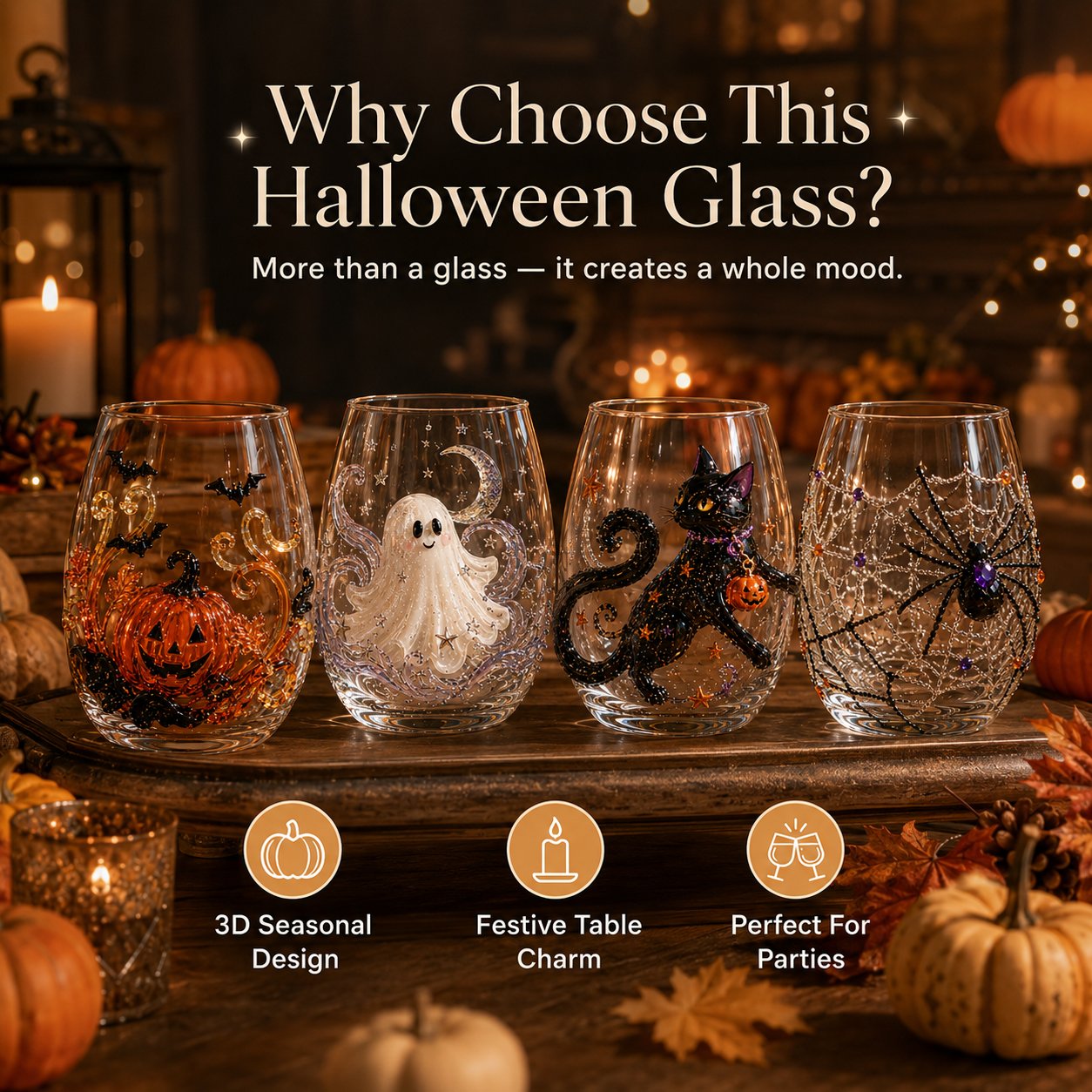 🔥LAST DAY 50% OFF - 🎃 3D Halloween Artisan Glass Cups, Festive Parties & Cozy Fall Home Bar Vibes