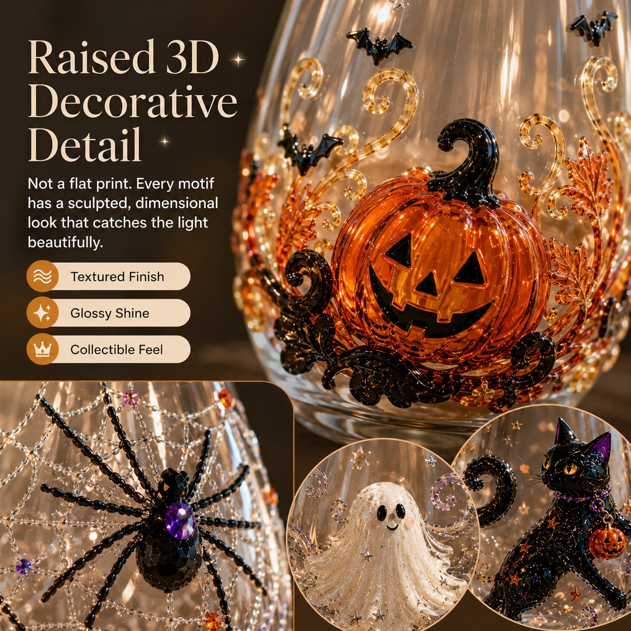 🔥LAST DAY 50% OFF - 🎃 3D Halloween Artisan Glass Cups, Festive Parties & Cozy Fall Home Bar Vibes