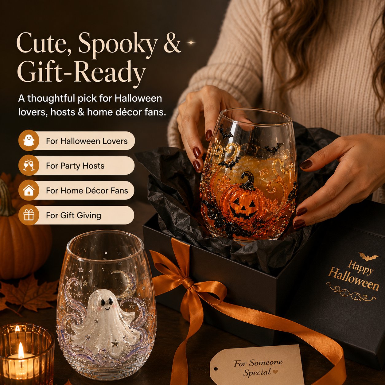 🔥LAST DAY 50% OFF - 🎃 3D Halloween Artisan Glass Cups, Festive Parties & Cozy Fall Home Bar Vibes