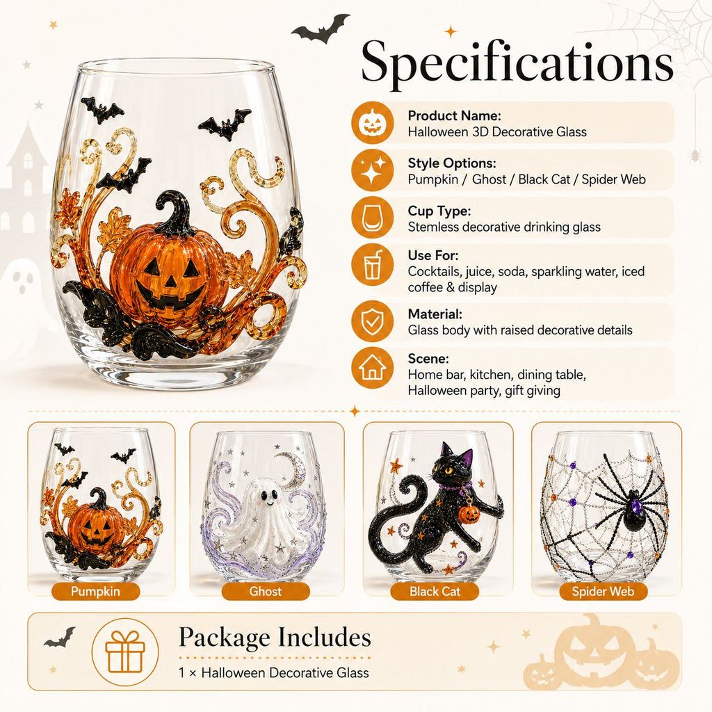 🔥LAST DAY 50% OFF - 🎃 3D Halloween Artisan Glass Cups, Festive Parties & Cozy Fall Home Bar Vibes