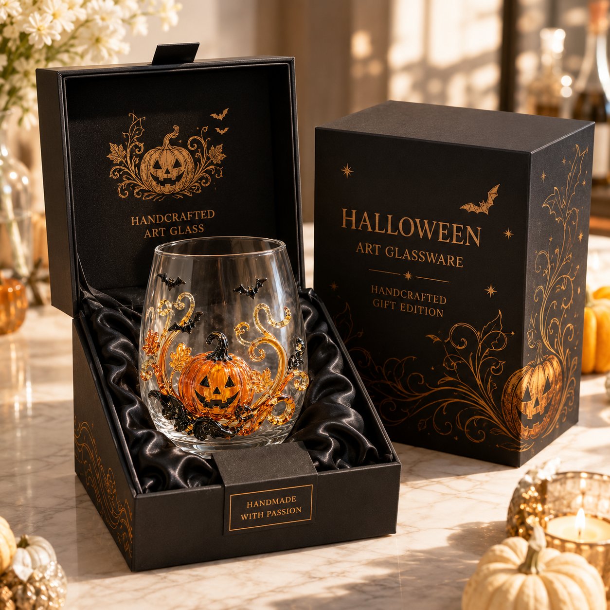 🔥LAST DAY 50% OFF - 🎃 3D Halloween Artisan Glass Cups, Festive Parties & Cozy Fall Home Bar Vibes