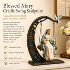 🙏Blessed Mary Cradle Swing Sculpture – Luke 1:46 Faith Table Decor