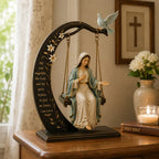 🙏Blessed Mary Cradle Swing Sculpture – Luke 1:46 Faith Table Decor