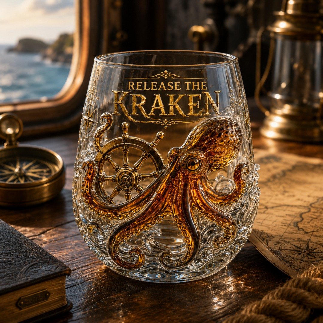 🌊 Release The Kraken Pirate Glass Collection | 7-Piece Legendary Ocean Treasure Crystal Set for Whiskey Lovers & Home Bar Collectors ⚓✨